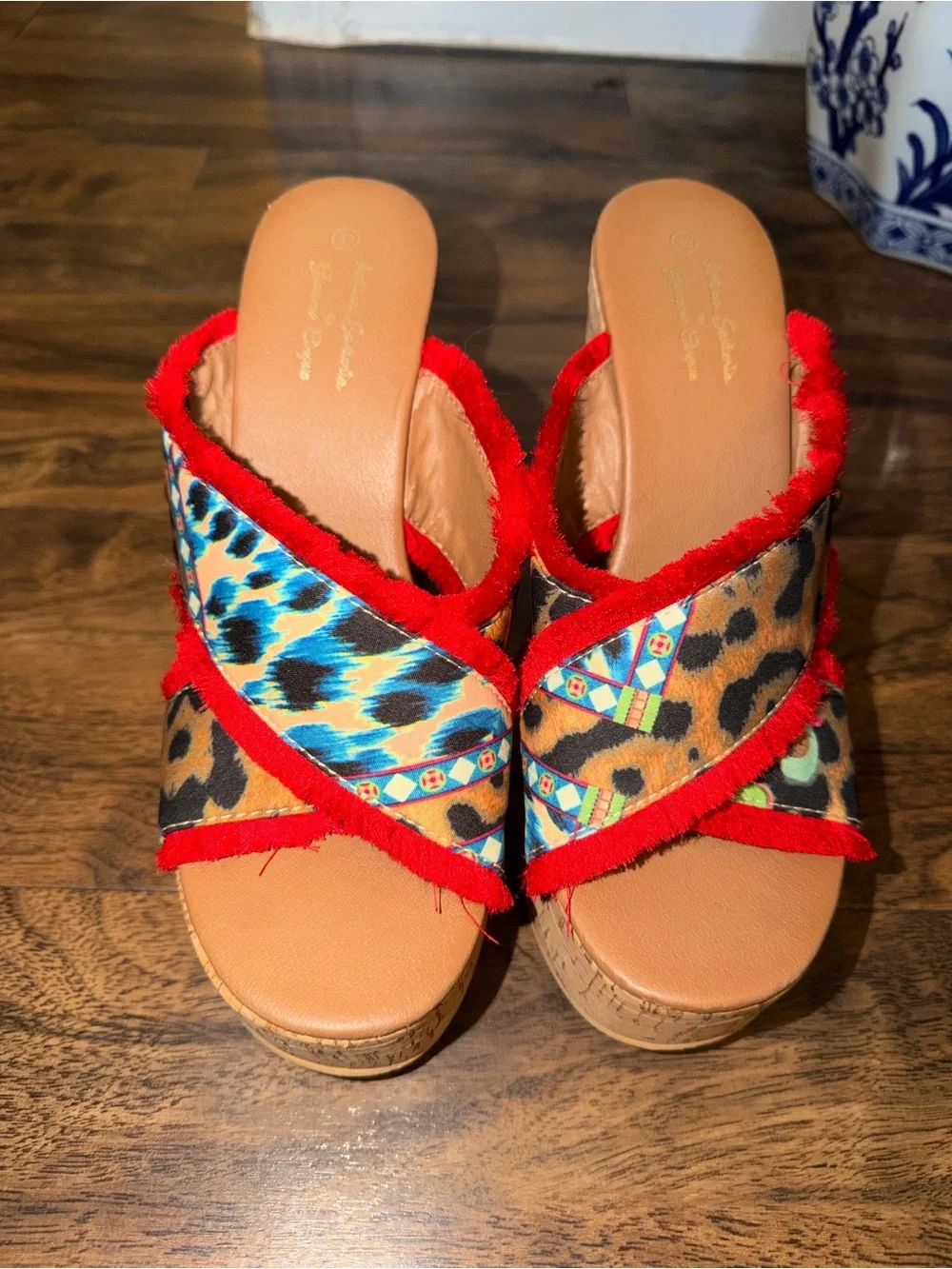 Leopard + Boho Print Cork Wedge Sandals